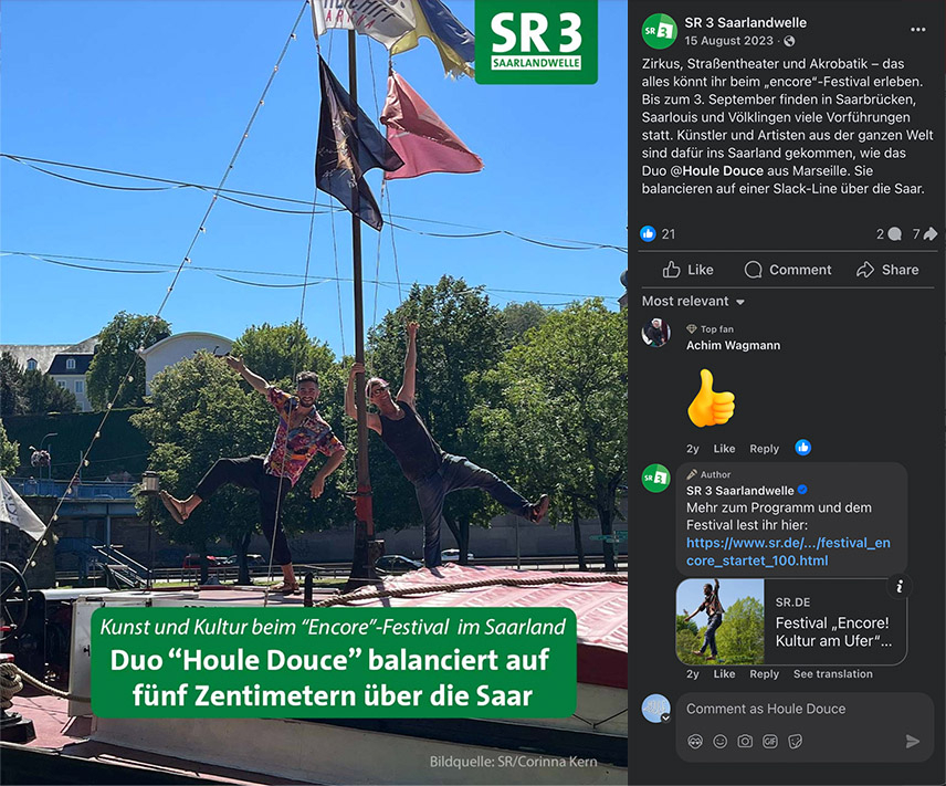 Habiter Entre Festival Encore Sarrebruck Allemagne - Houle Douce Association de spectacles aériens