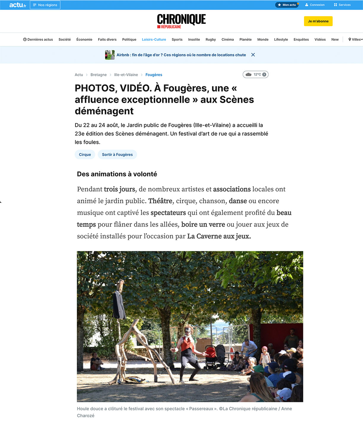 Passereaux, Les Sce╠Çnes De╠üme╠ünagent, Fouge╠Çres (35) Passereaux Les Sce╠Cnes De╠ume╠unagent Fouge╠Cres 35 - Houle Douce Association de spectacles aériens